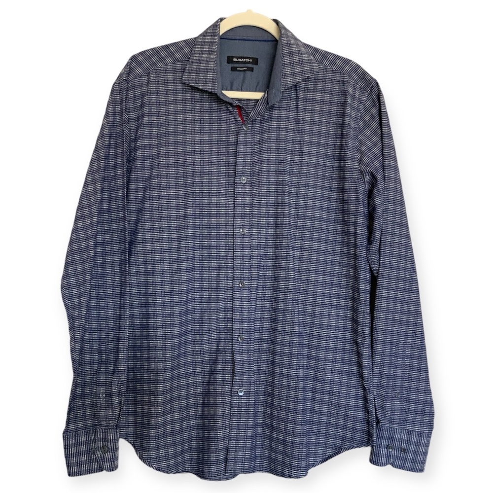 Bugatchi Shaped Fit Blue Men’s Long Sleeve Button Down Dress Casual Shirt size L